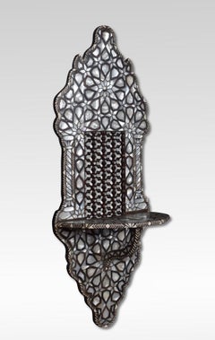 Ottoman Hardwood Mother of Pearl Bone and Silver Inlaid Wall Bracket