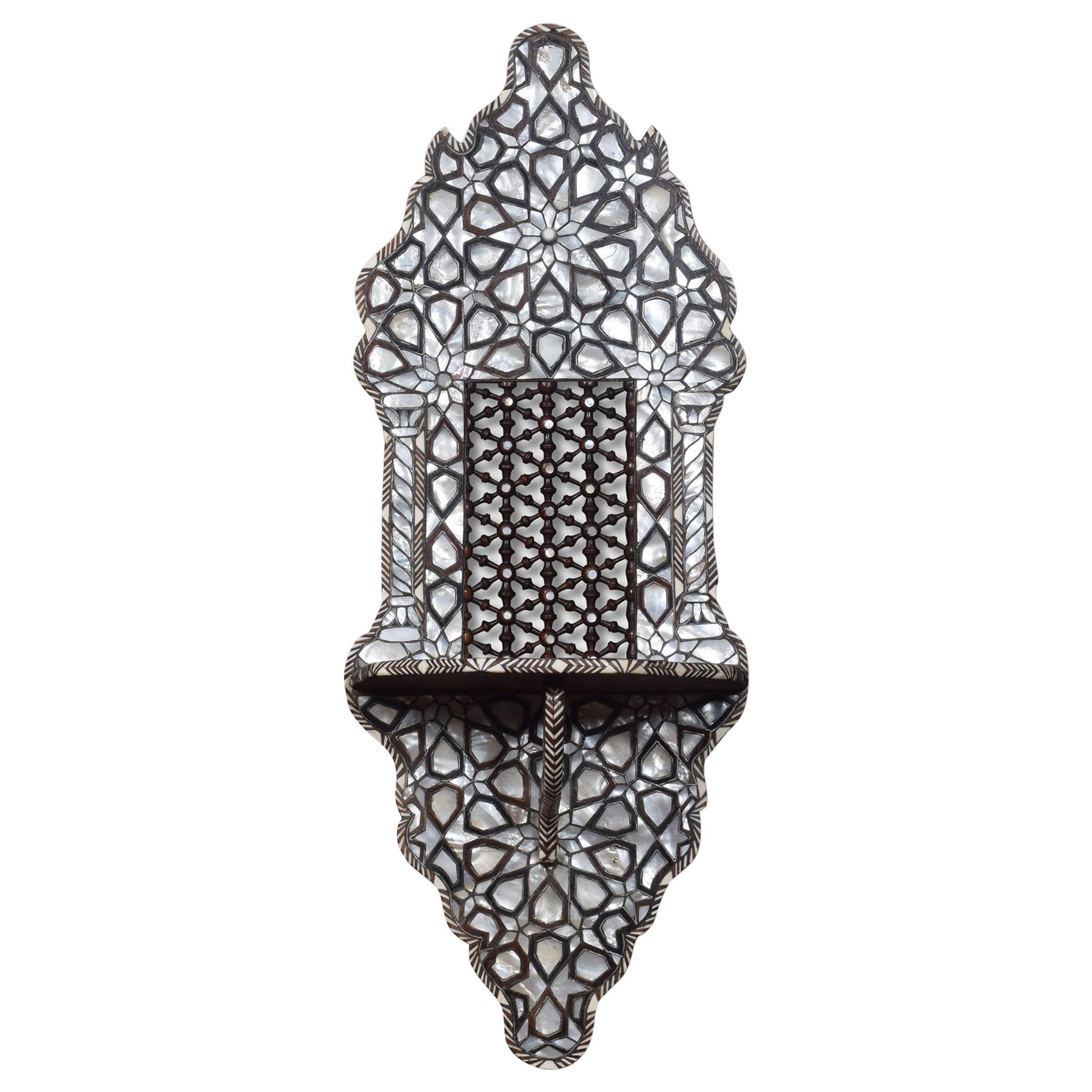Ottoman Hardwood Mother of Pearl Bone and Silver Inlaid Wall Bracket