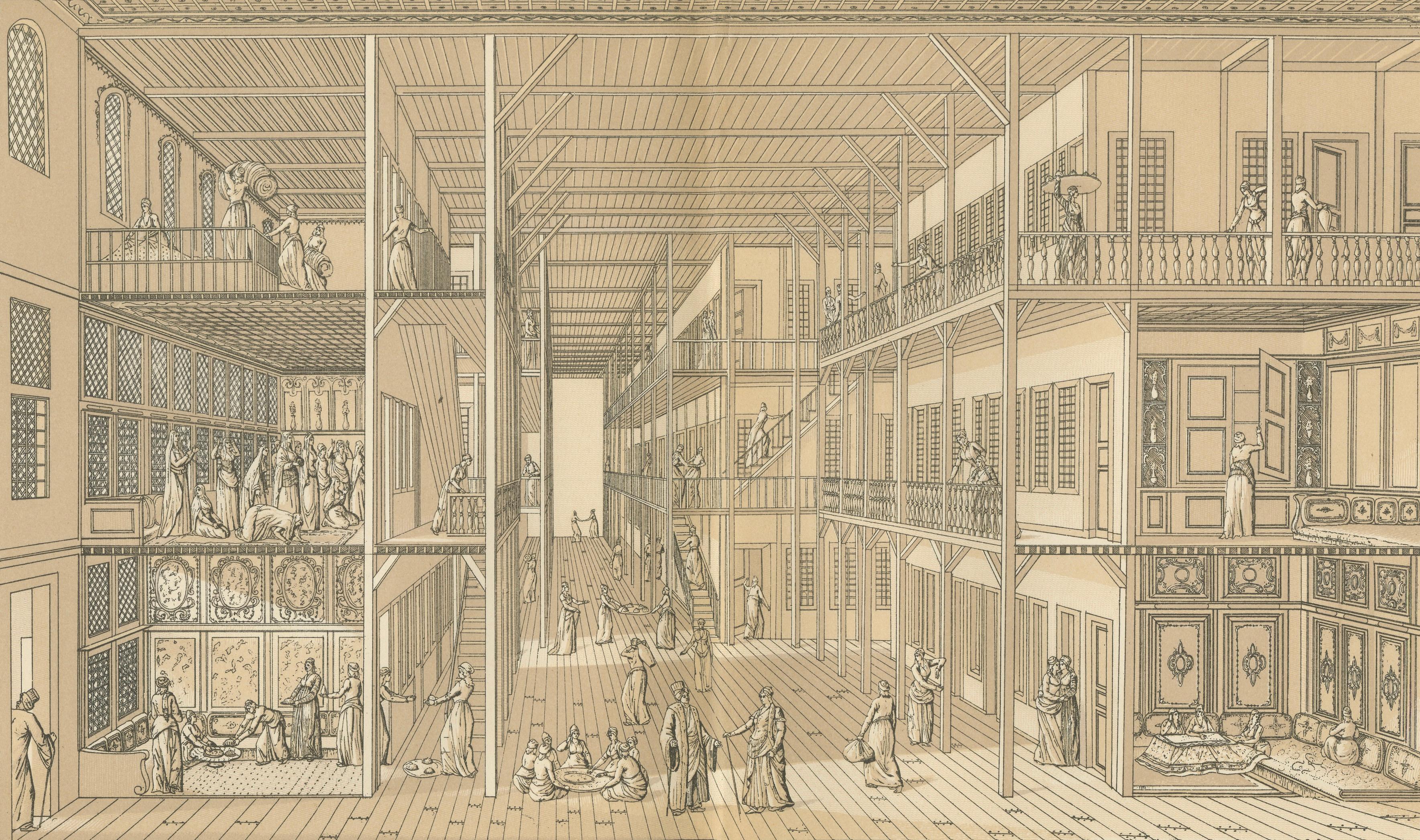 Ottoman Harem Interior Lithograph, Constantinople, Melling, Paris c.1888
