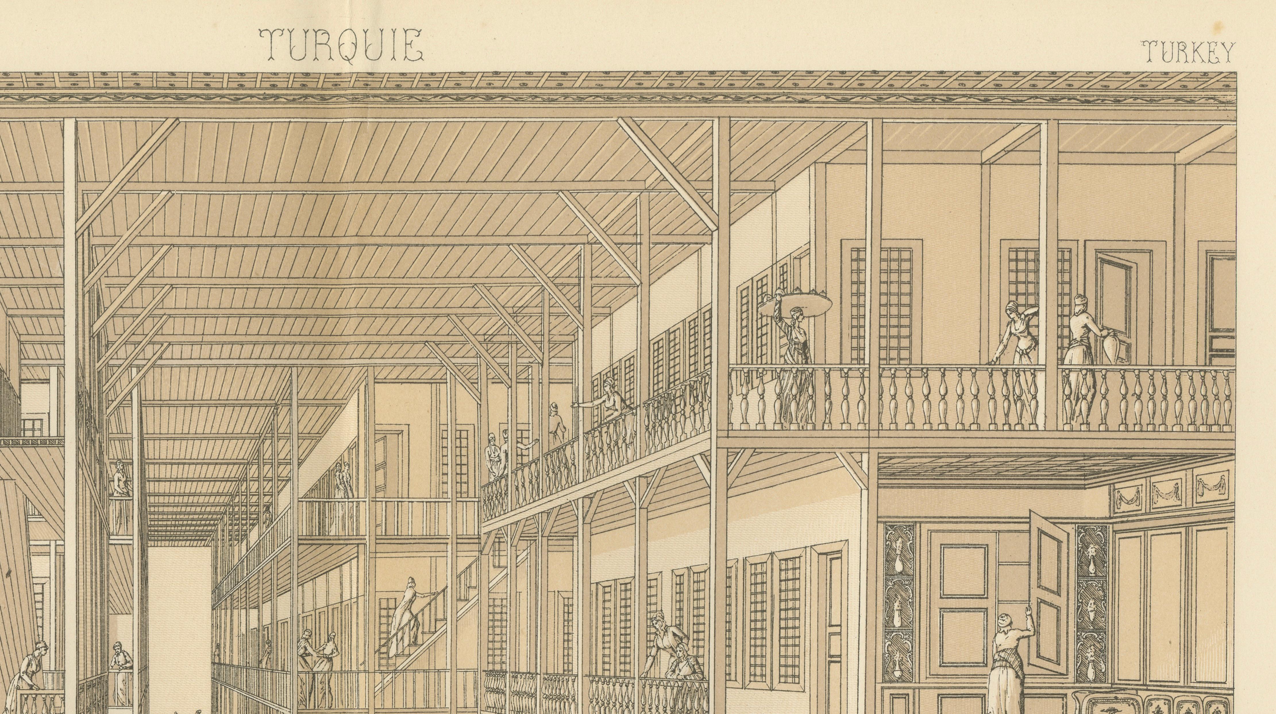 Ottoman Harem Interior Lithograph, Constantinople, Melling, Paris c.1888