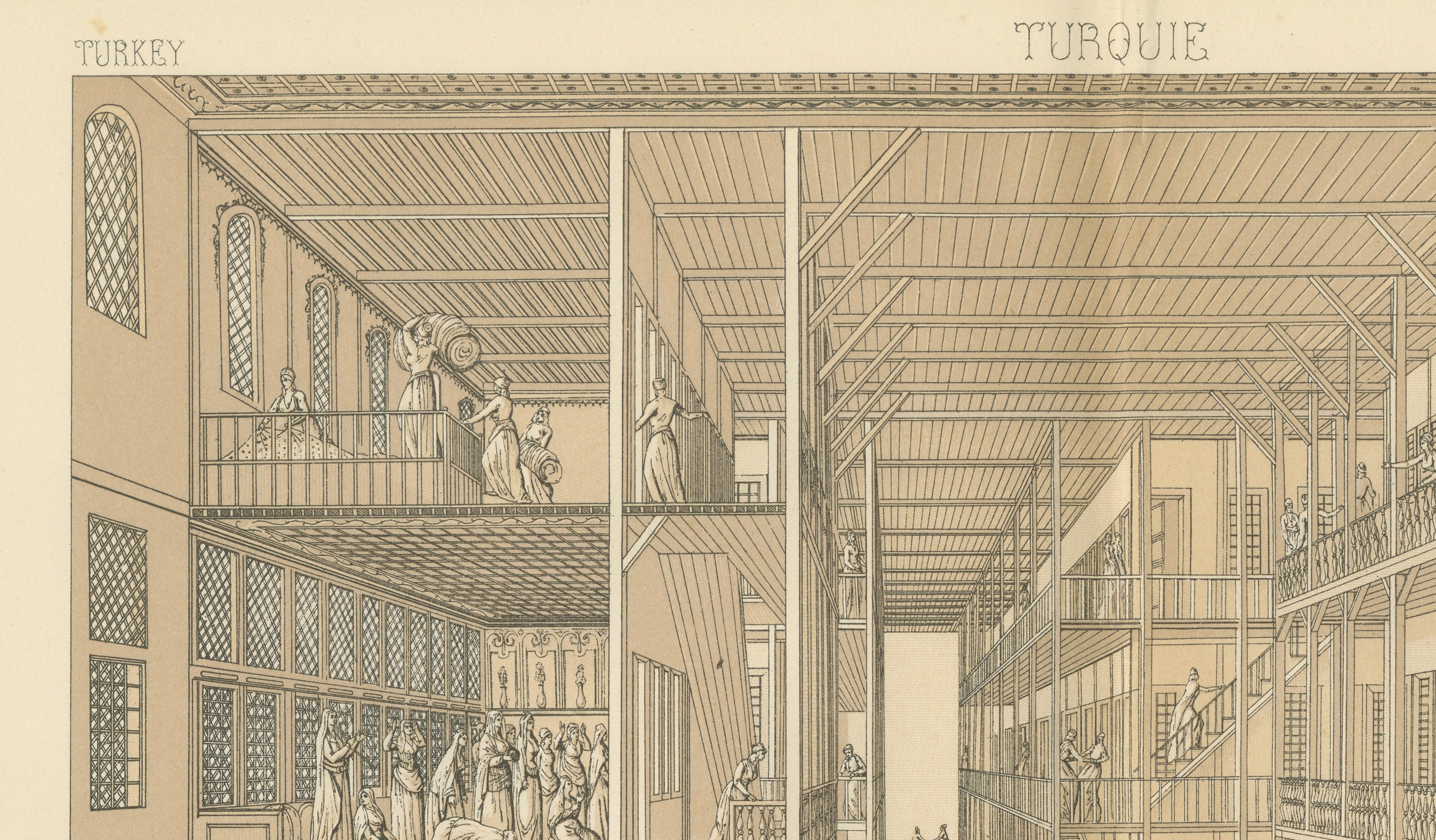 Ottoman Harem Interior Lithograph, Constantinople, Melling, Paris c.1888