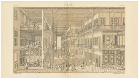 Ottoman Harem Interior Lithograph, Constantinople, Melling, Paris c.1888