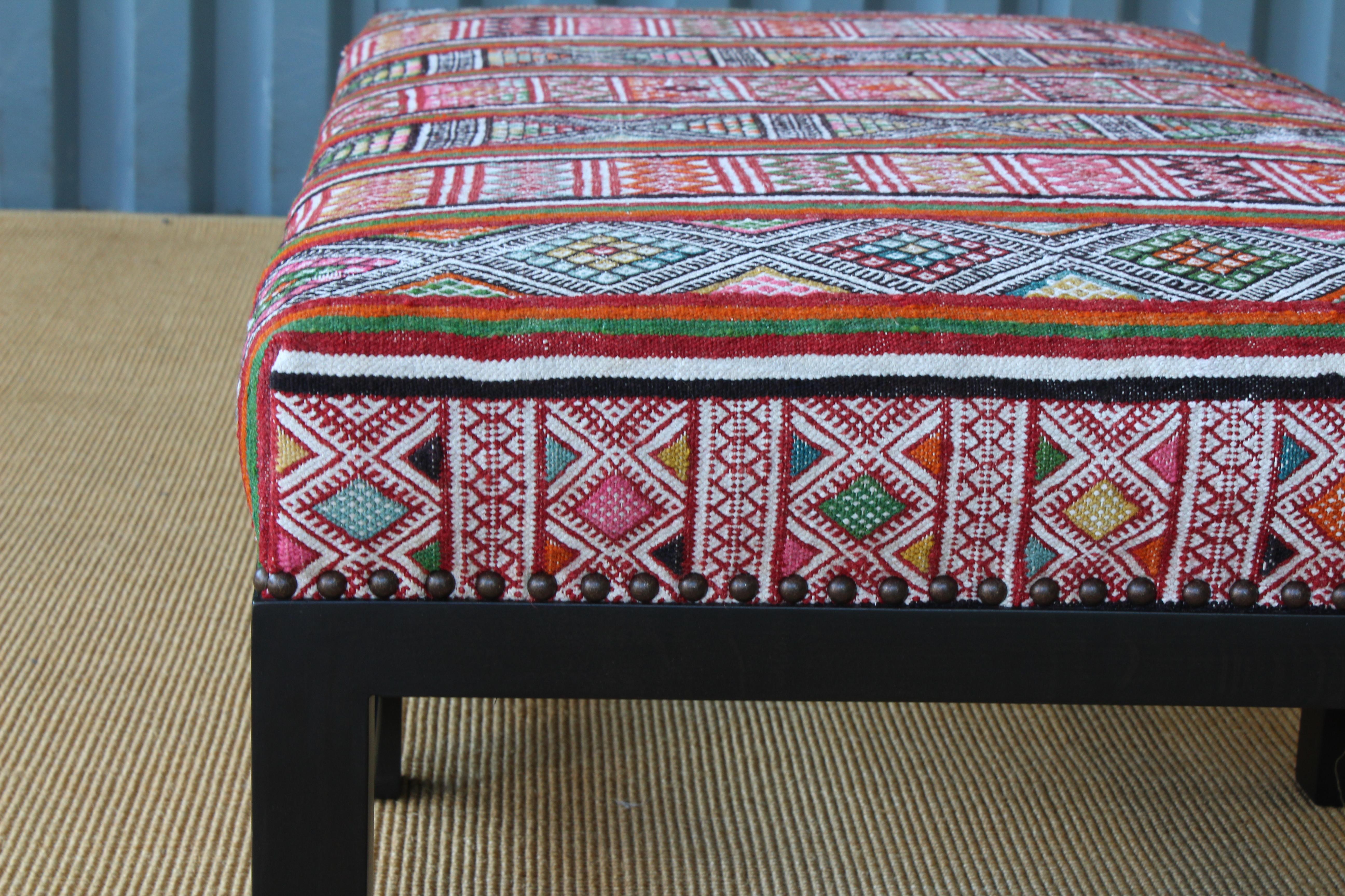 Contemporary Ottoman in a Upholstered in Vintage Textile
