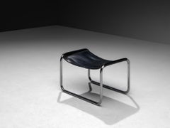 Ottoman in Black Saddle Leather and Chromed Metal
