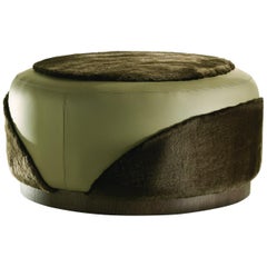 Ottoman in Furs with Dark Oak Base in Leather