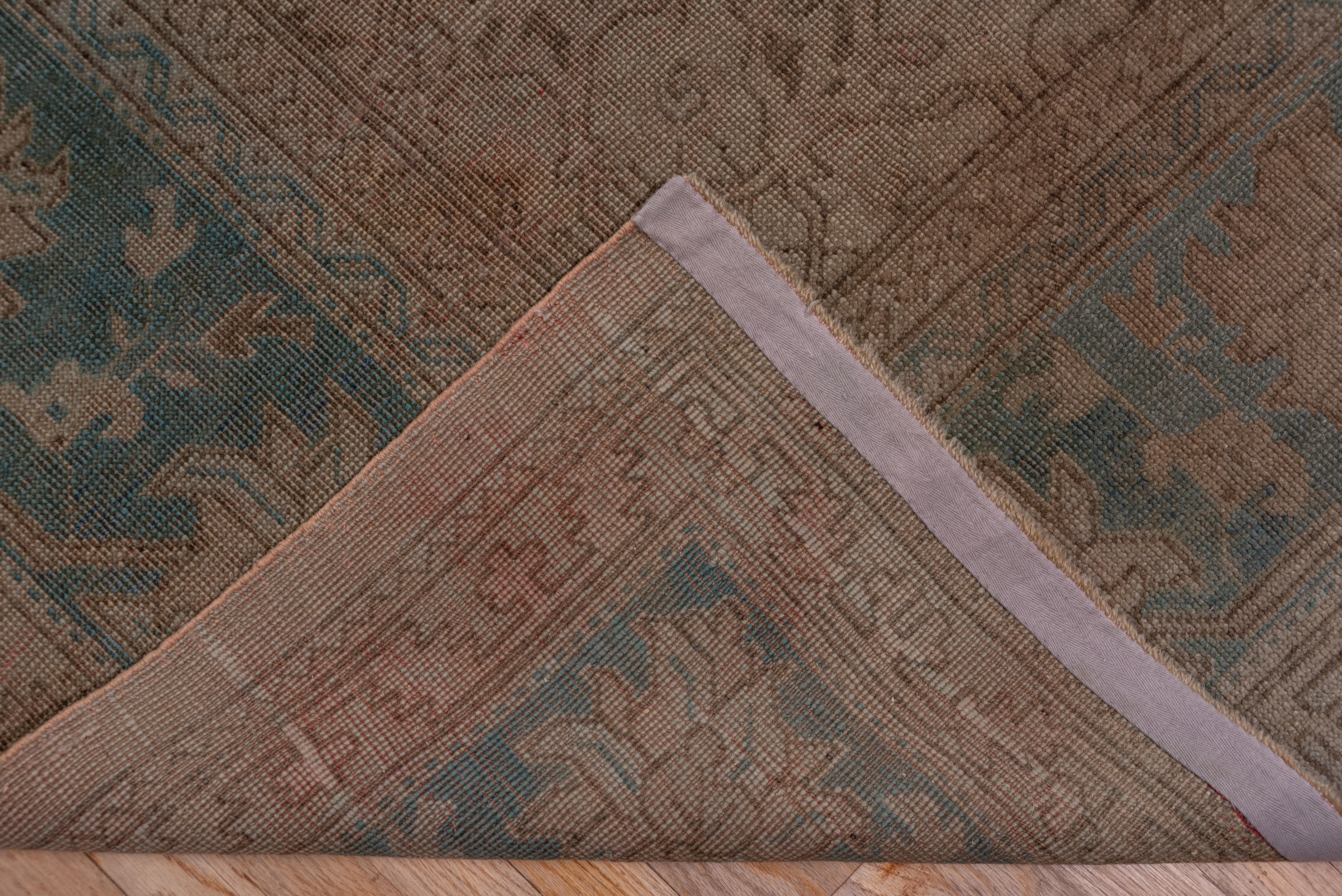 Hand-Knotted Antique Green Oushak Carpet, Circa 1910s For Sale