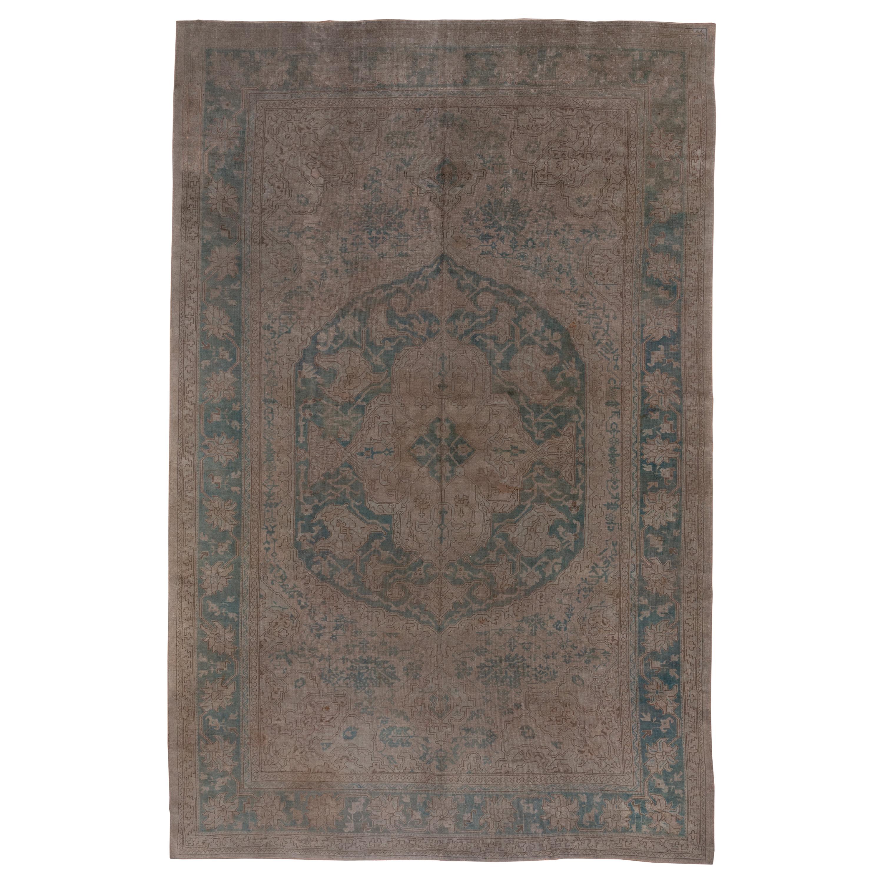 Antique Green Oushak Carpet, Circa 1910s For Sale