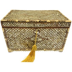 Antique Ottoman Jewelry Box Inlaid with Mother-of-Pearl and Camel Bone