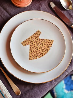 Ottoman Kaftan Porcelain Dessert Plate with Gold Rim Made in Italy Kaft4