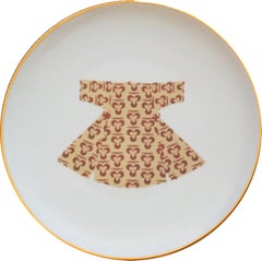 Ottoman Kaftan Porcelain Dinner Plate with Gold Rim Made in Italy Kaft4