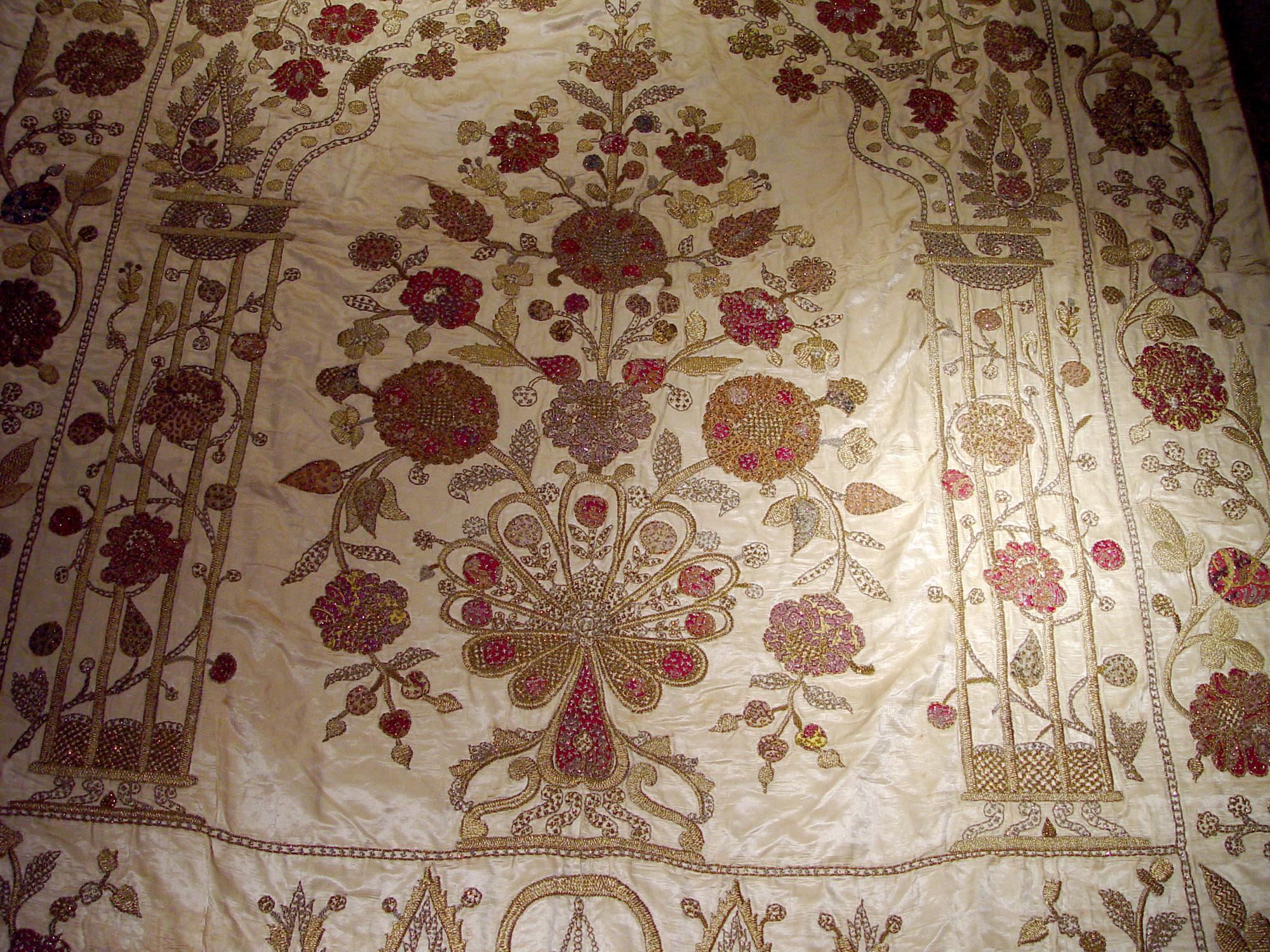 Ottoman Large Silkwork Textile Botanical Embroidery Hanging For Sale 5
