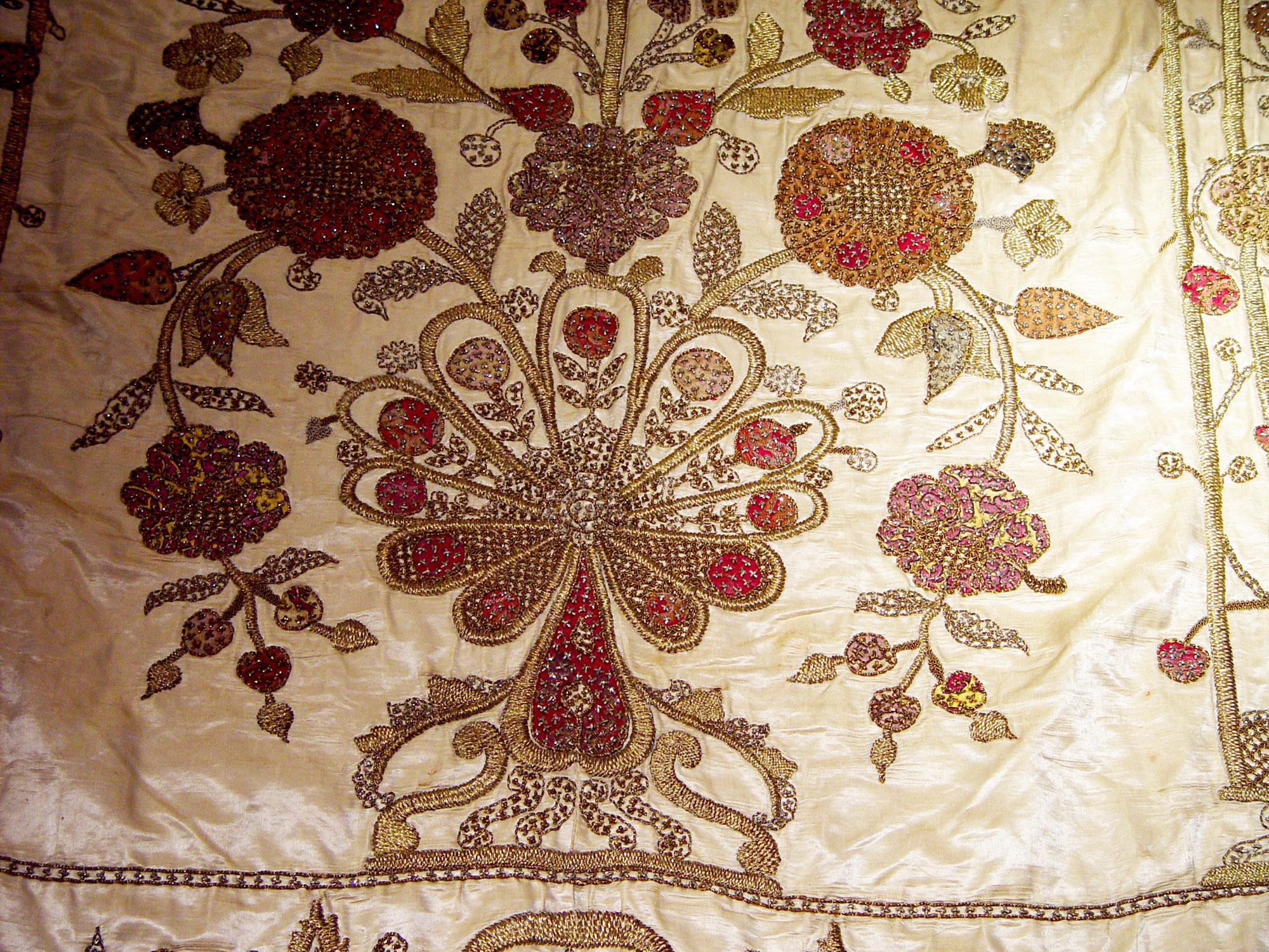 Ottoman Large Silkwork Textile Botanical Embroidery Hanging For Sale 7