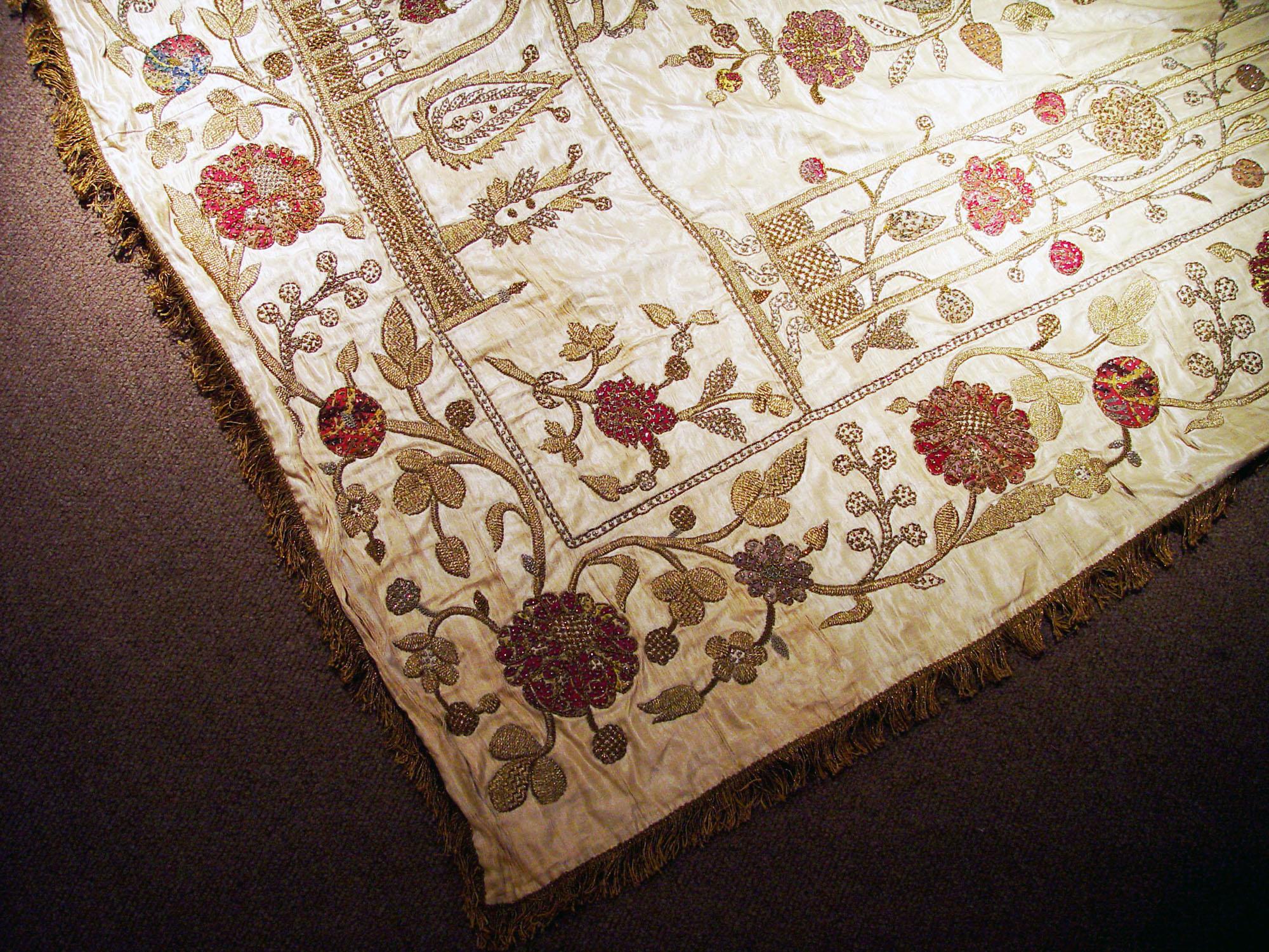 Ottoman Large Silkwork Textile Botanical Embroidery Hanging For Sale 8