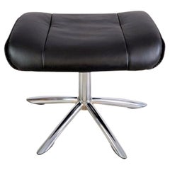 Otomana Leder Hocker schwarz Vintage 1990 Fußhocker taburete