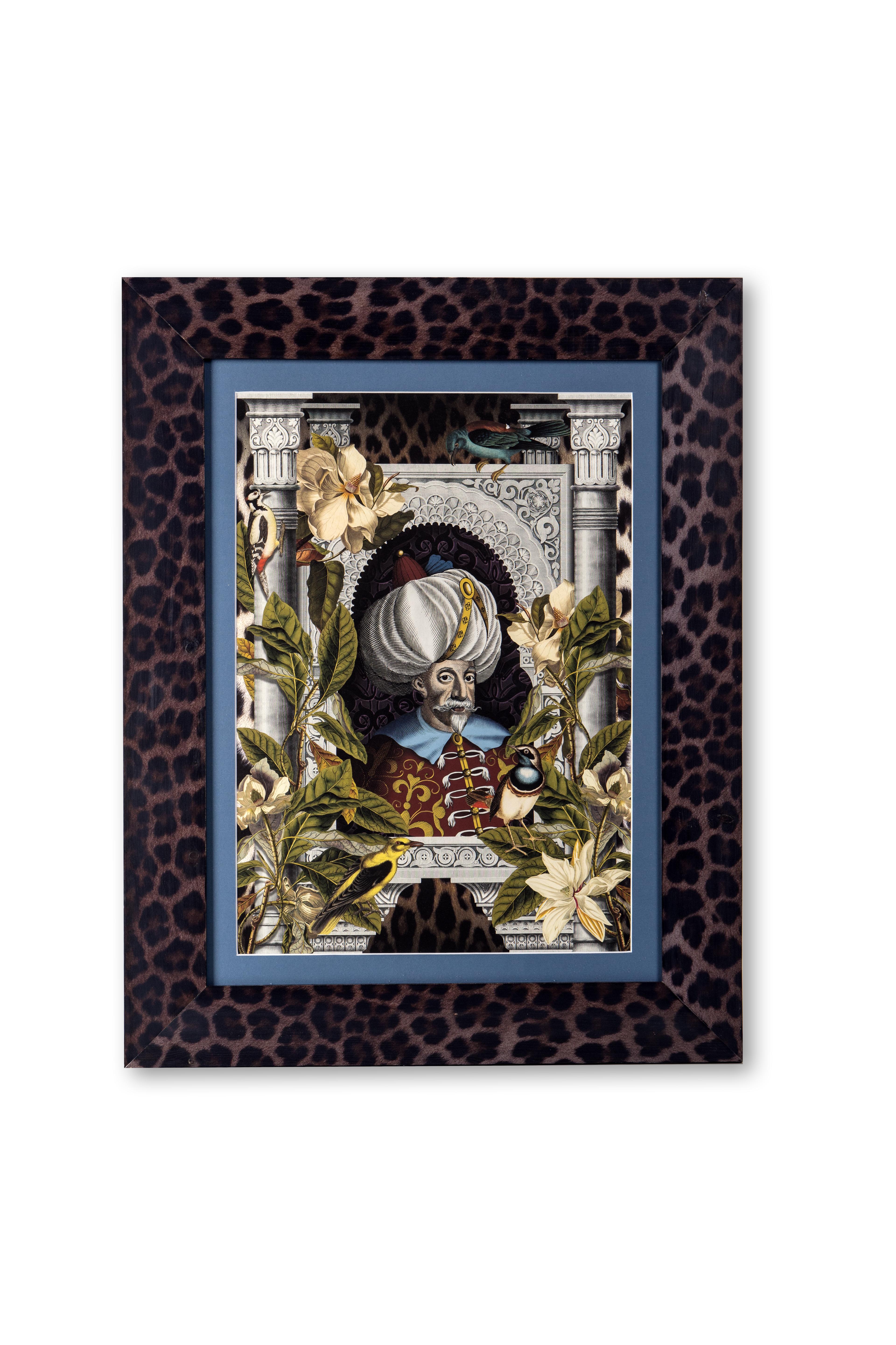 Italian Contemporary Gliceé Ottoman Print n.2 with Printed Leopard Wood Frame For Sale 1