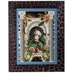 Italian Contemporary Gliceé Ottoman Print n.1 with Printed Wood Frame