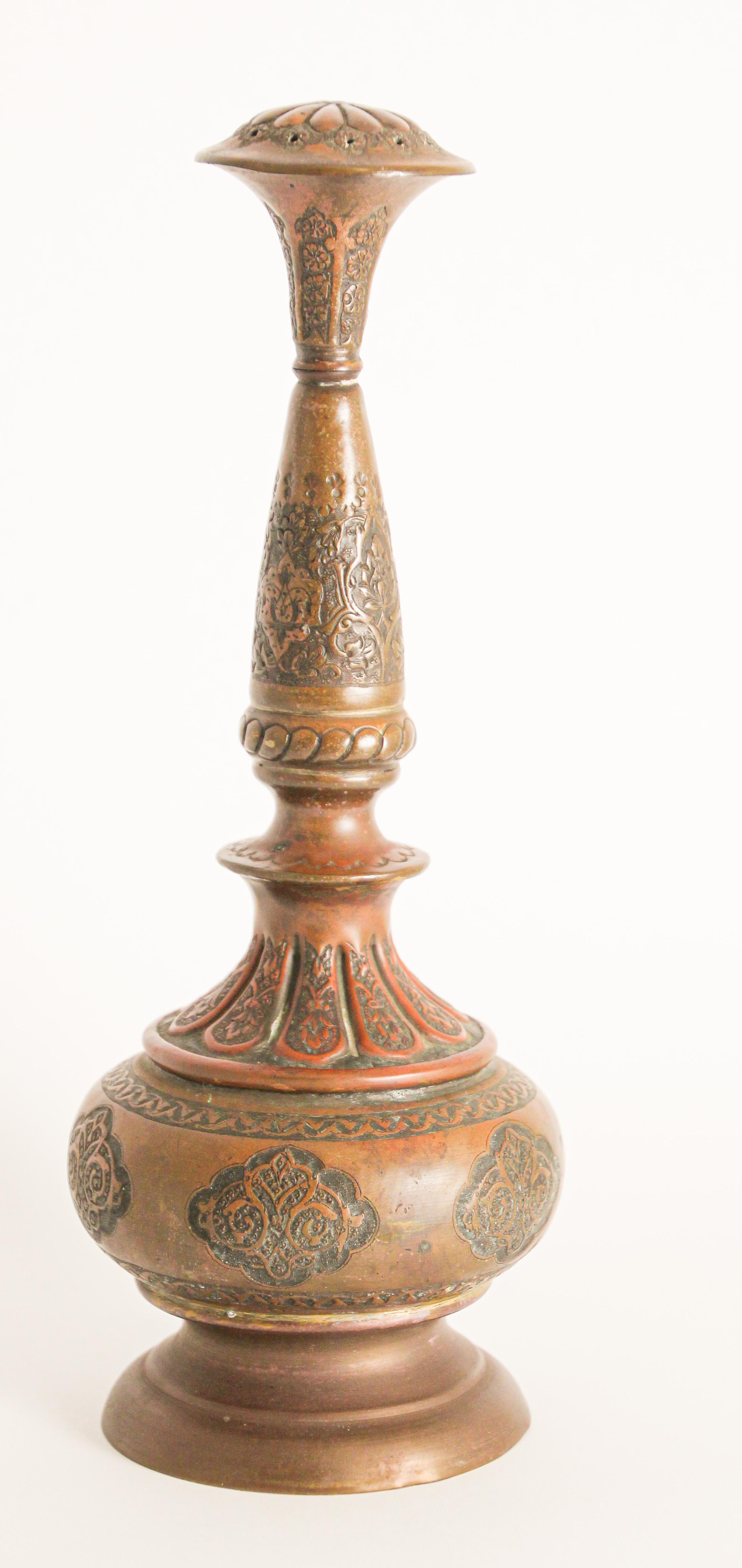 Ottoman Mameluke Decorative Copper Rosewater Perfume Sprinkler In Good Condition In North Hollywood, CA
