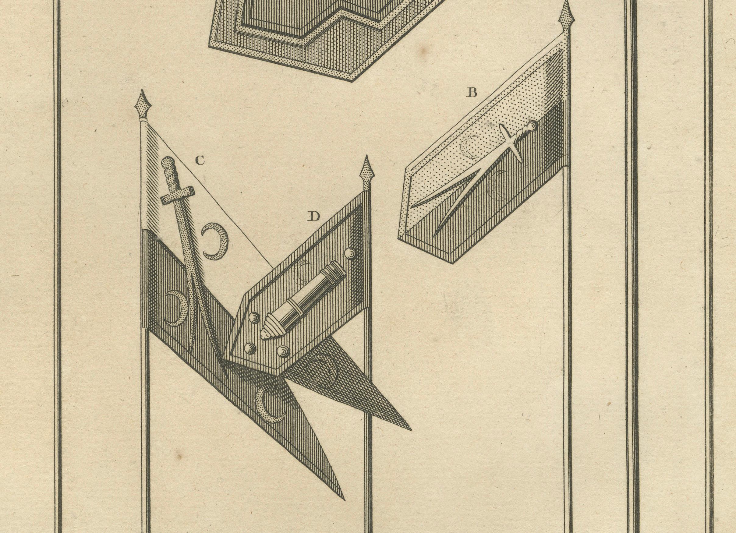 Étendards militaires et cérémoniels ottomans - Gravure de drapeaux de cavalerie et de janissaires Bon état - En vente à Langweer, NL