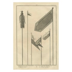Étendards militaires et cérémoniels ottomans - Gravure de drapeaux de cavalerie et de janissaires