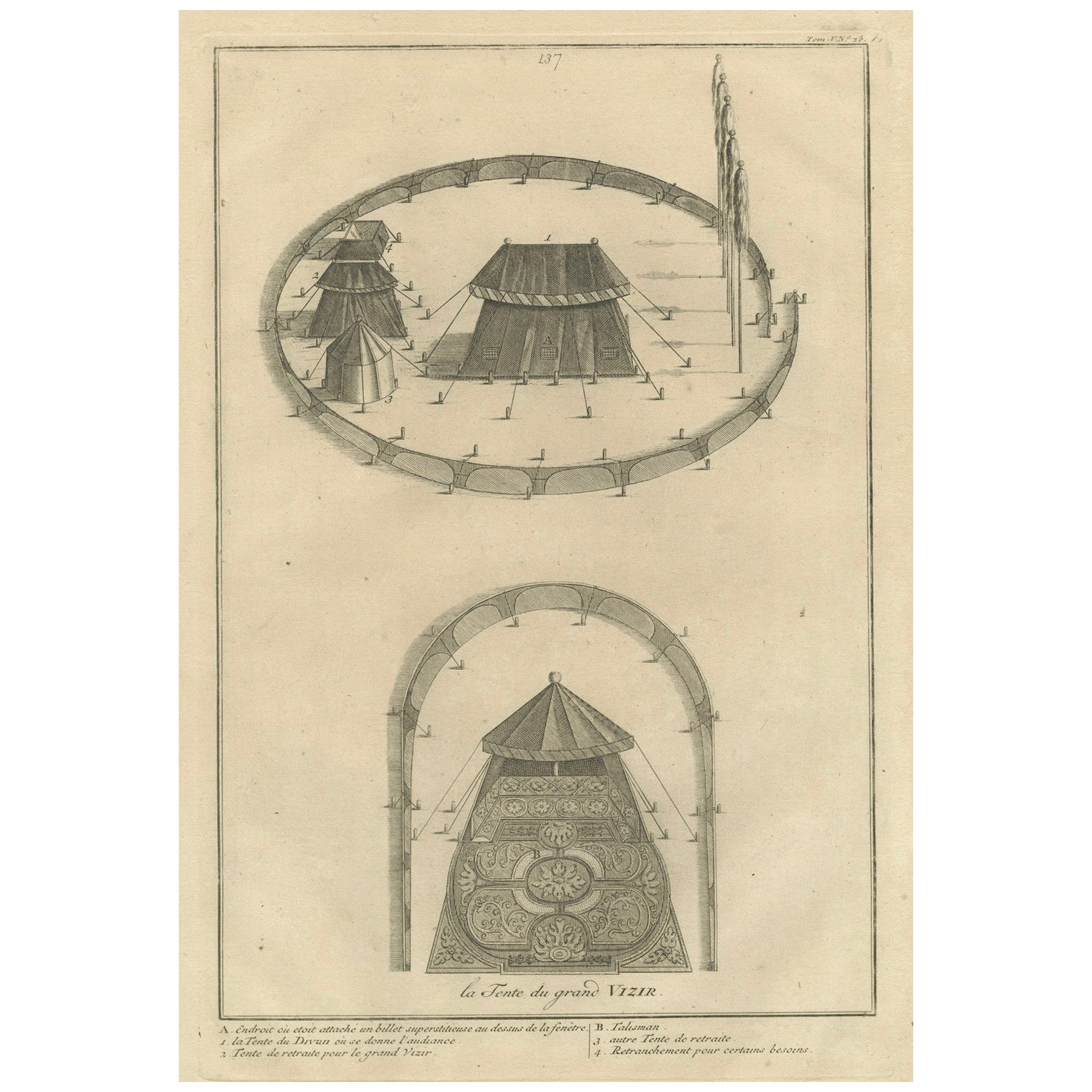 Campement militaire ottoman - La tente du Grand Vizir, gravure de 1734