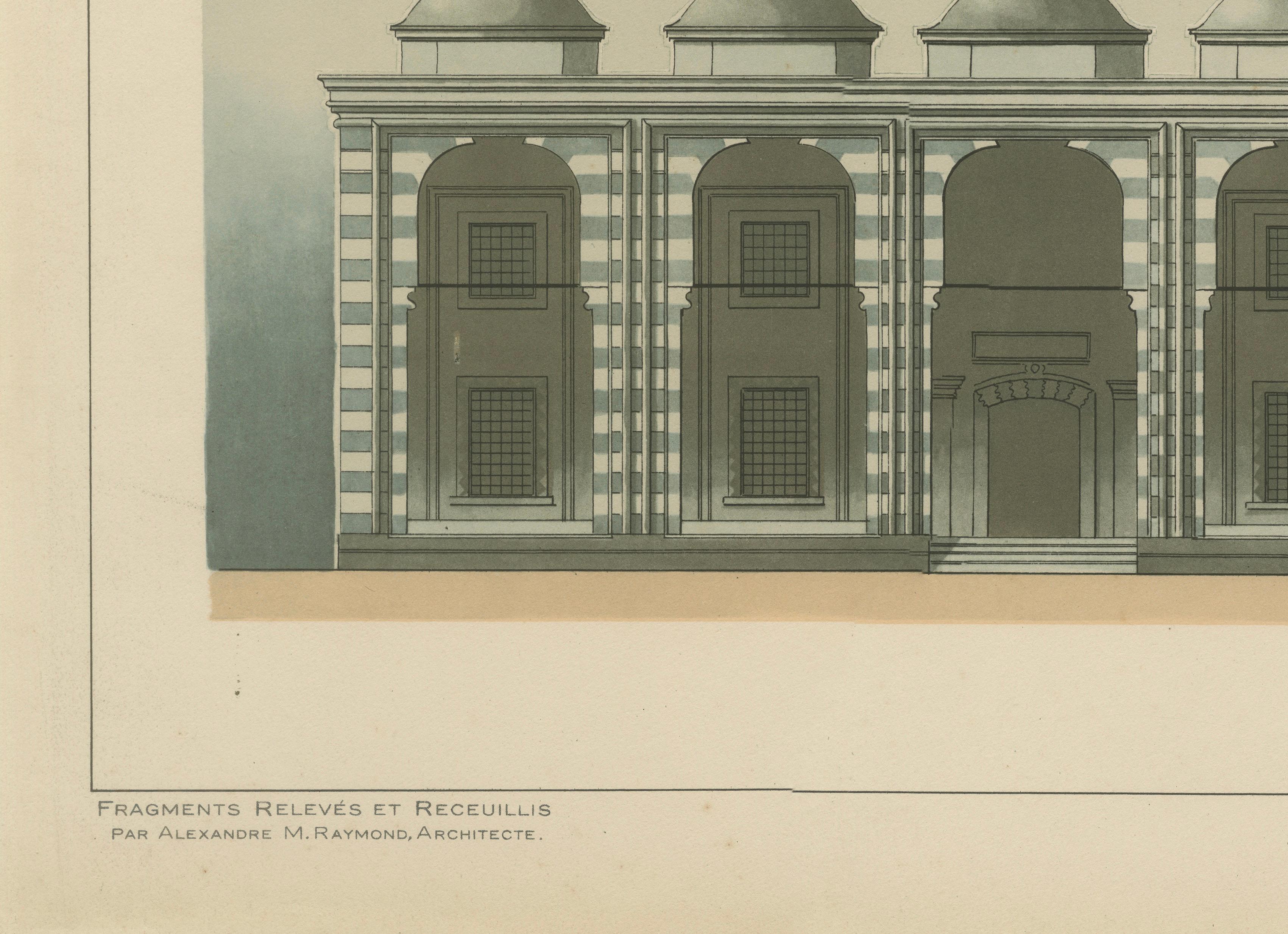 Ottoman Mosque Facade Lithograph, Bursa (Bayezid Yıldırım), 1924