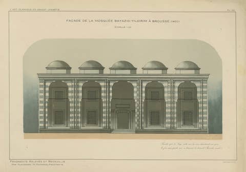 Ottoman Mosque Facade Lithograph, Bursa (Bayezid Yıldırım), 1924