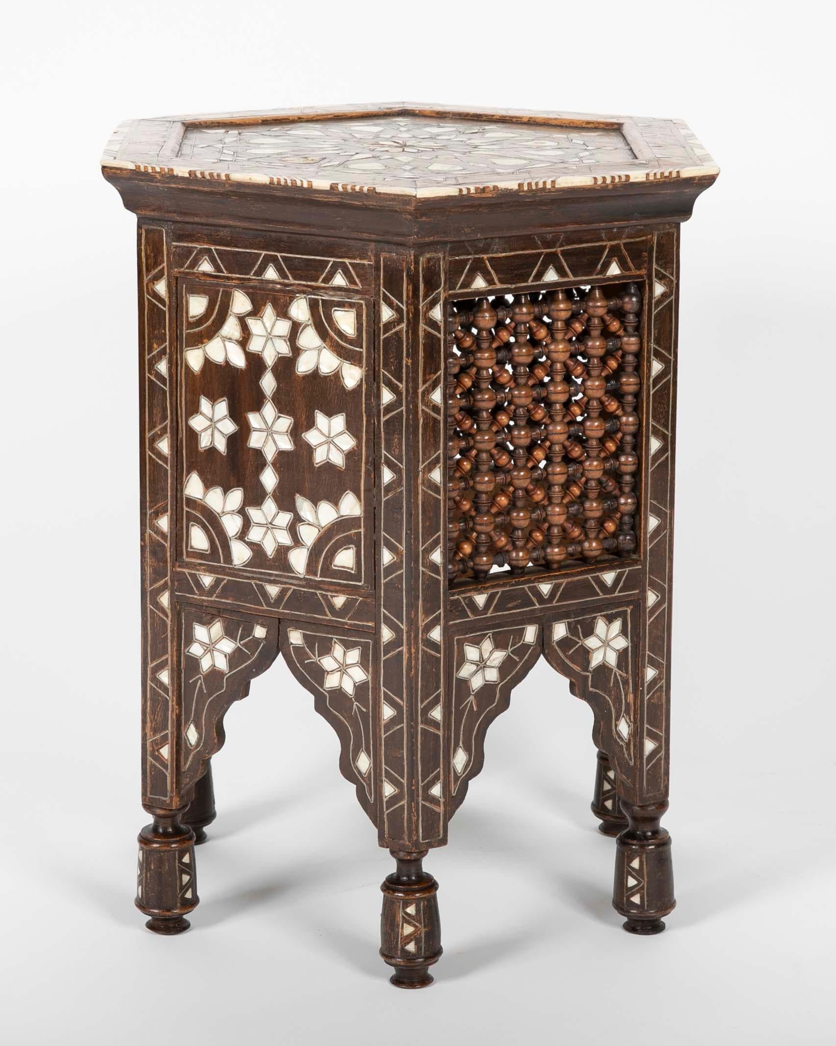 Moorish Ottoman Mother-of-Pearl and Bone Inlaid Side Table