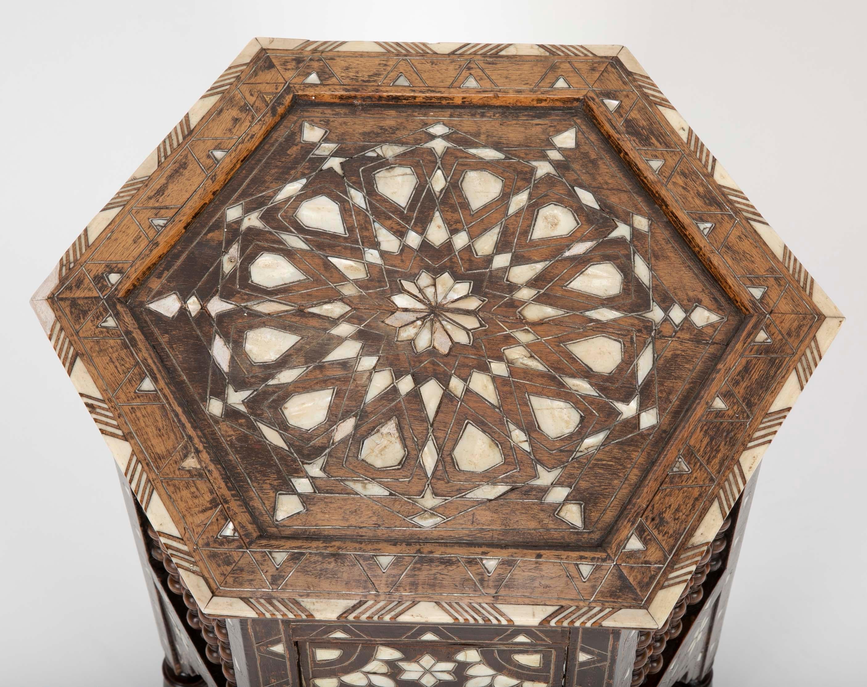 Ottoman Mother-of-Pearl and Bone Inlaid Side Table In Excellent Condition In Stamford, CT
