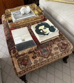 Ottoman or Coffee Table Upholstered in Turkish Anatolian Rug with Casters