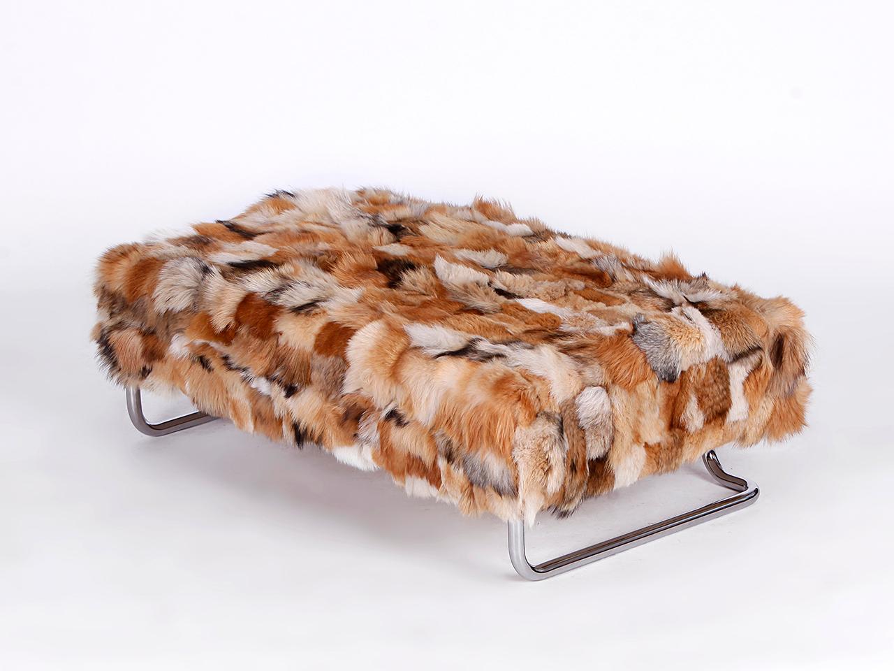Mid-Century Modern Ottoman or Coffee Table with Real for Fur, 1970s For Sale