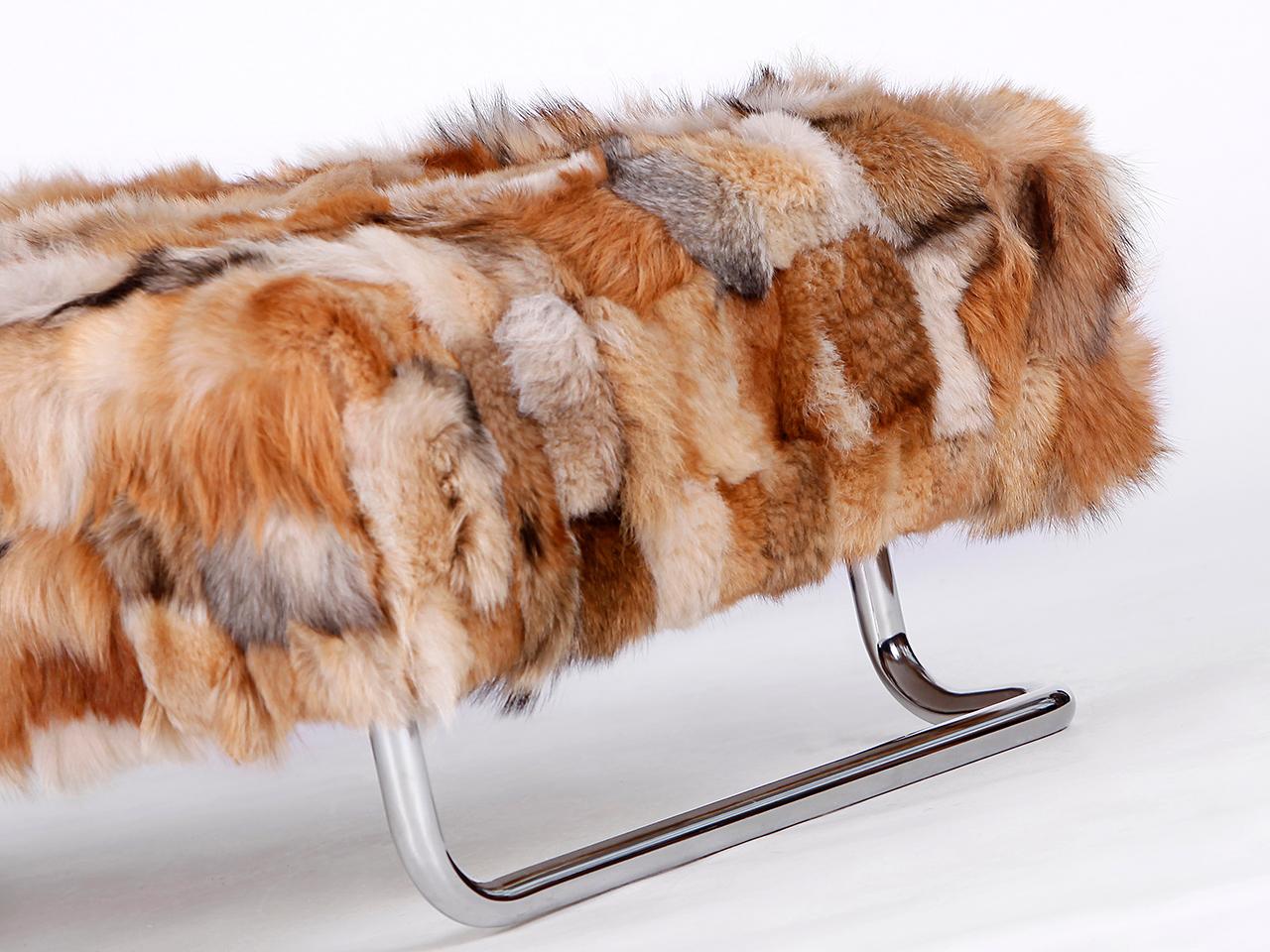 Czech Ottoman or Coffee Table with Real for Fur, 1970s For Sale