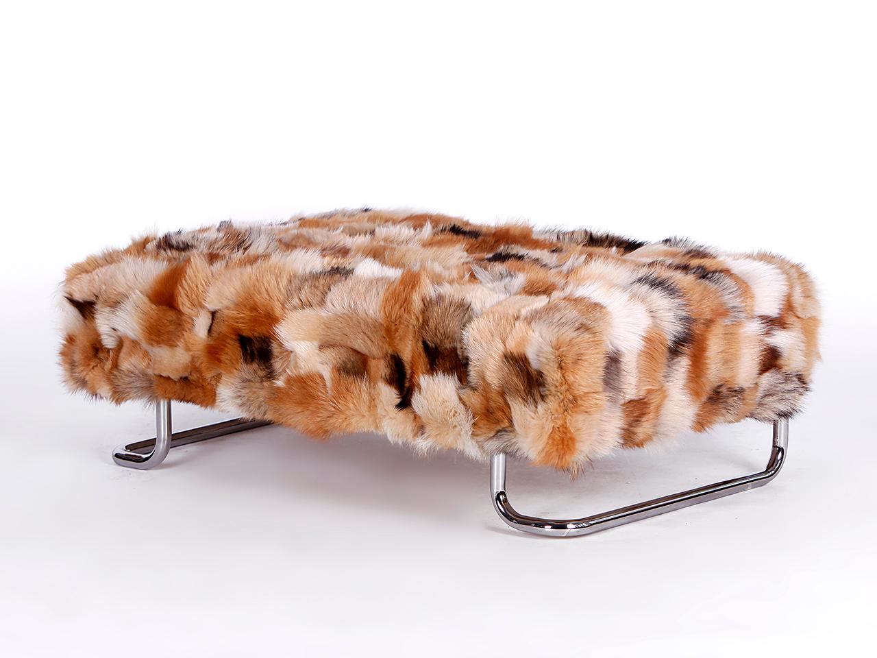 Ottoman or Coffee Table with Real for Fur, 1970s In Excellent Condition For Sale In Wien, AT