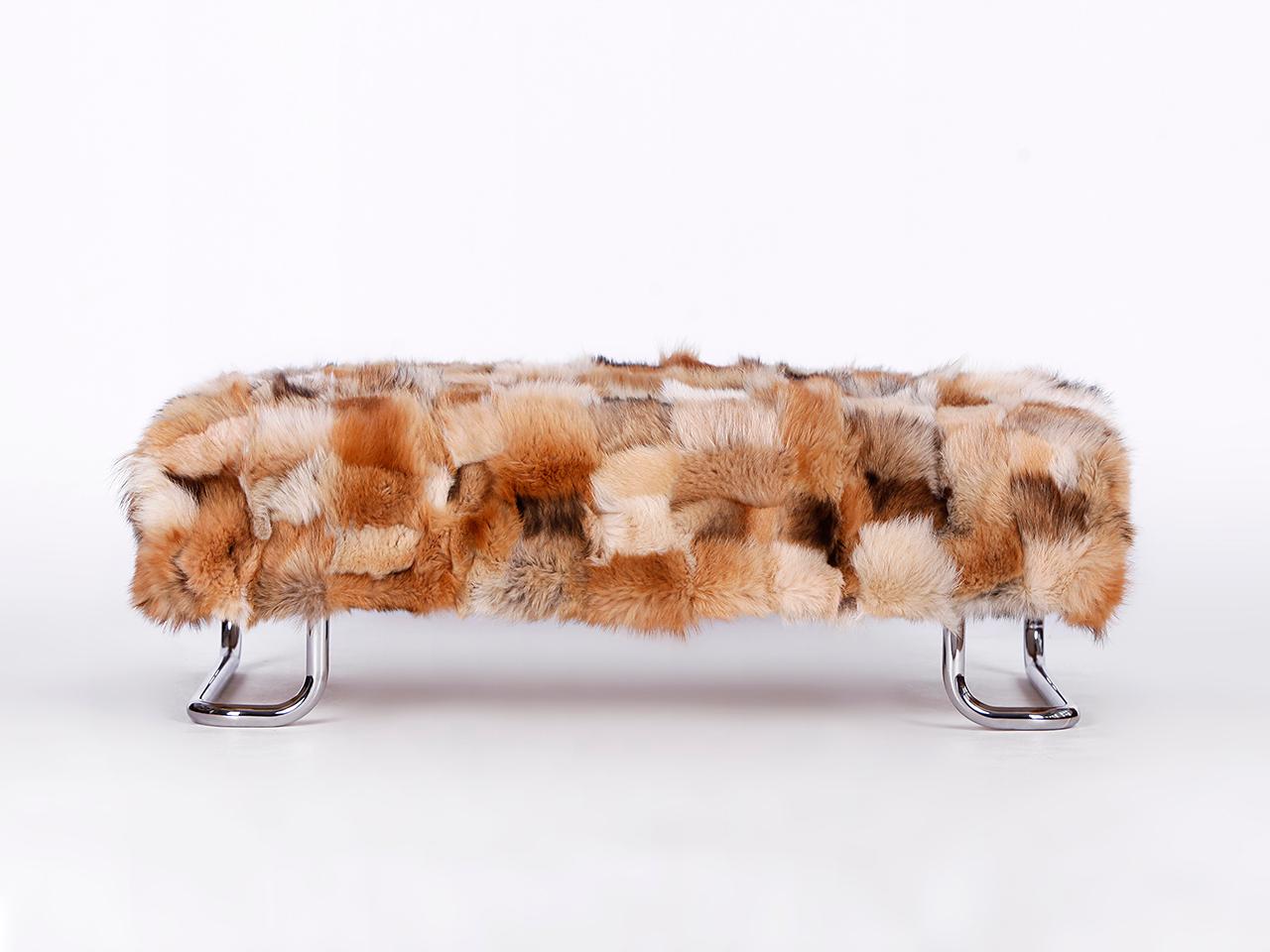 20th Century Ottoman or Coffee Table with Real for Fur, 1970s For Sale