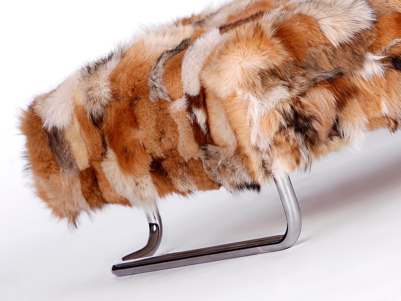 Steel Ottoman or Coffee Table with Real for Fur, 1970s For Sale