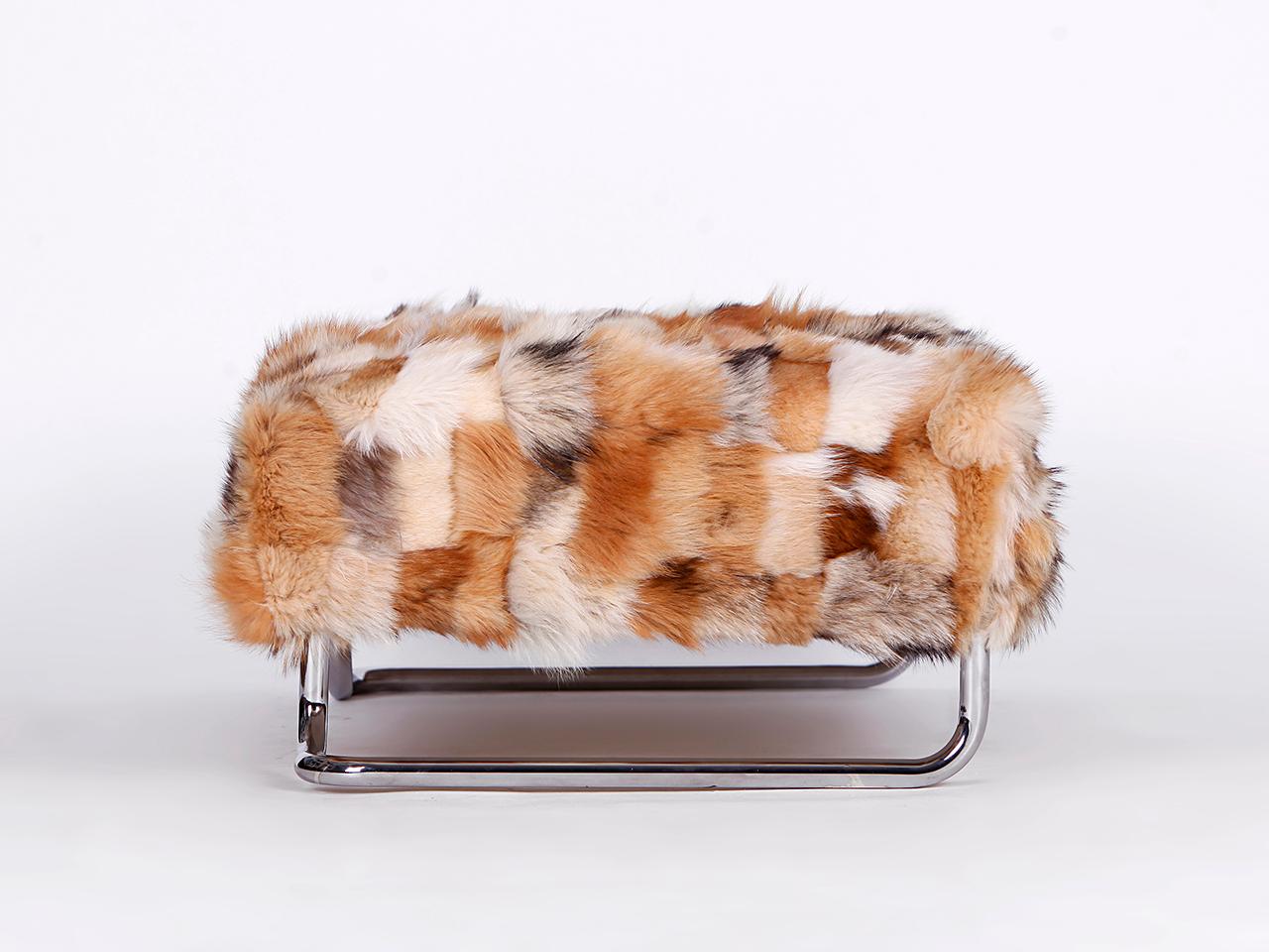Ottoman or Coffee Table with Real for Fur, 1970s For Sale 1