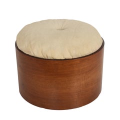 Ottoman or Pouf in Walnut with Wheels and Cushion, Italy, 1960s