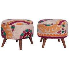 Ottoman or Poufs Fashioned from a Mid-20th Century Tajik Suzani