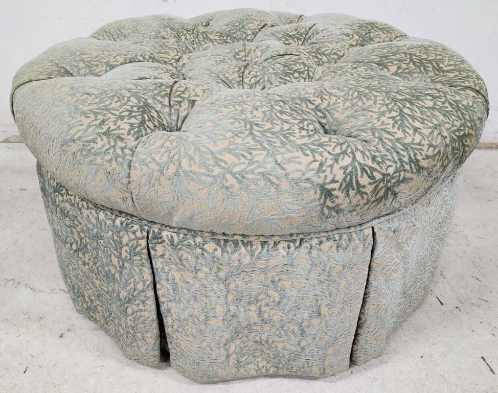 Ottoman Pouf Footstool Seafoam Green Velvet Coral Pattern In Good Condition In Lake Worth, FL