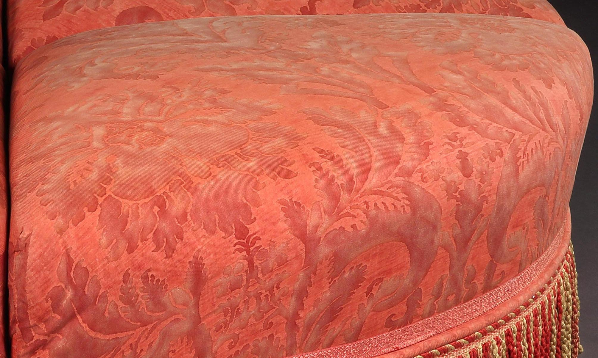 Victorian Ottoman Pouffe Stool Crimson Beige Fortuny Damask Wendy Vanderbuilt Lehman