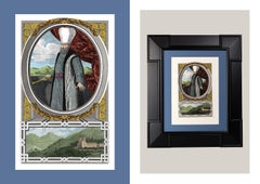 Ottomana contemporanea italiana Gliceé Stampa n.1 con cornice in legno laccato nero