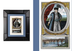 Ottomana contemporanea italiana Gliceé Stampa n.2 con cornice in legno laccato nero