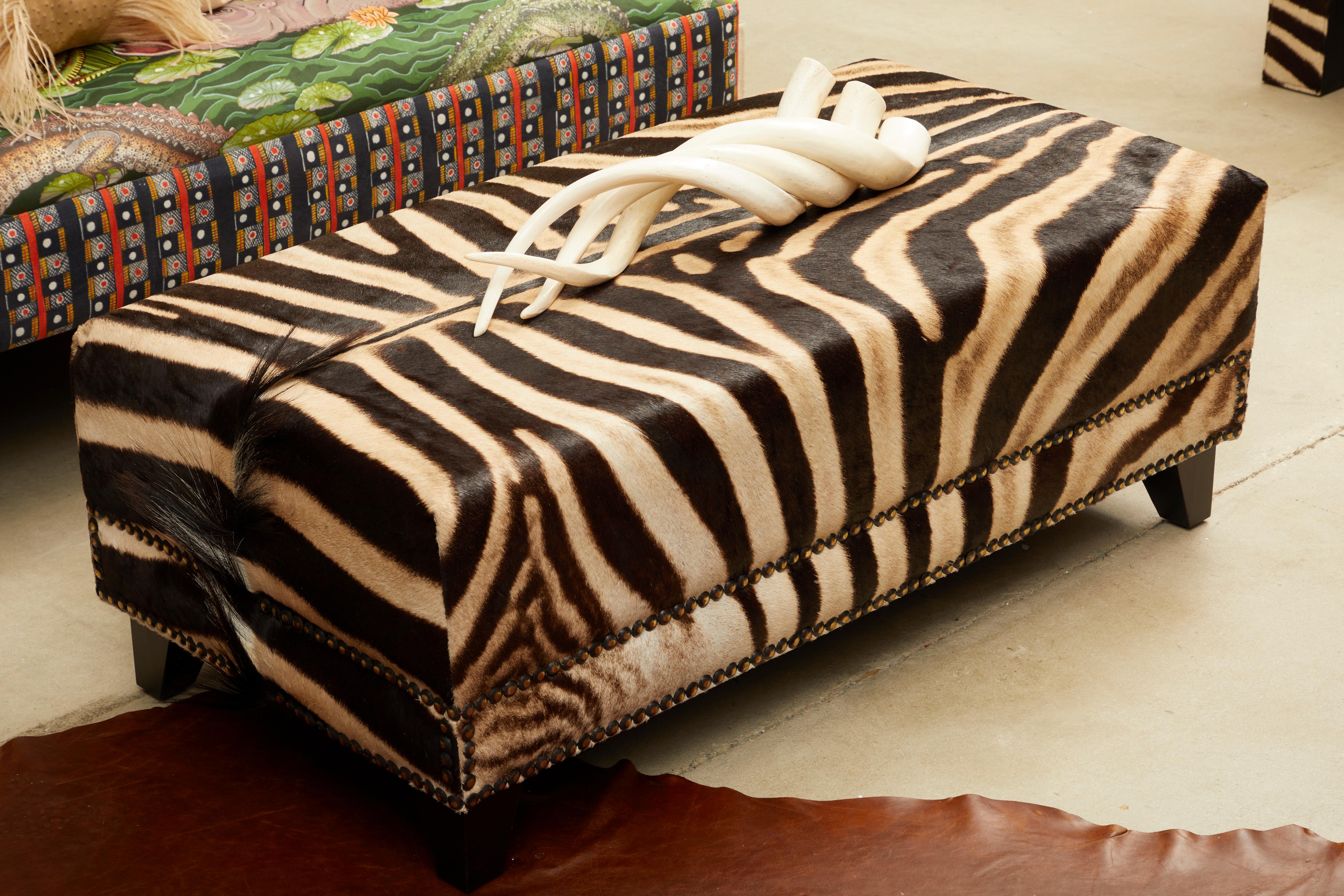 South African Ottoman-Rectangle Zebra Hide For Sale