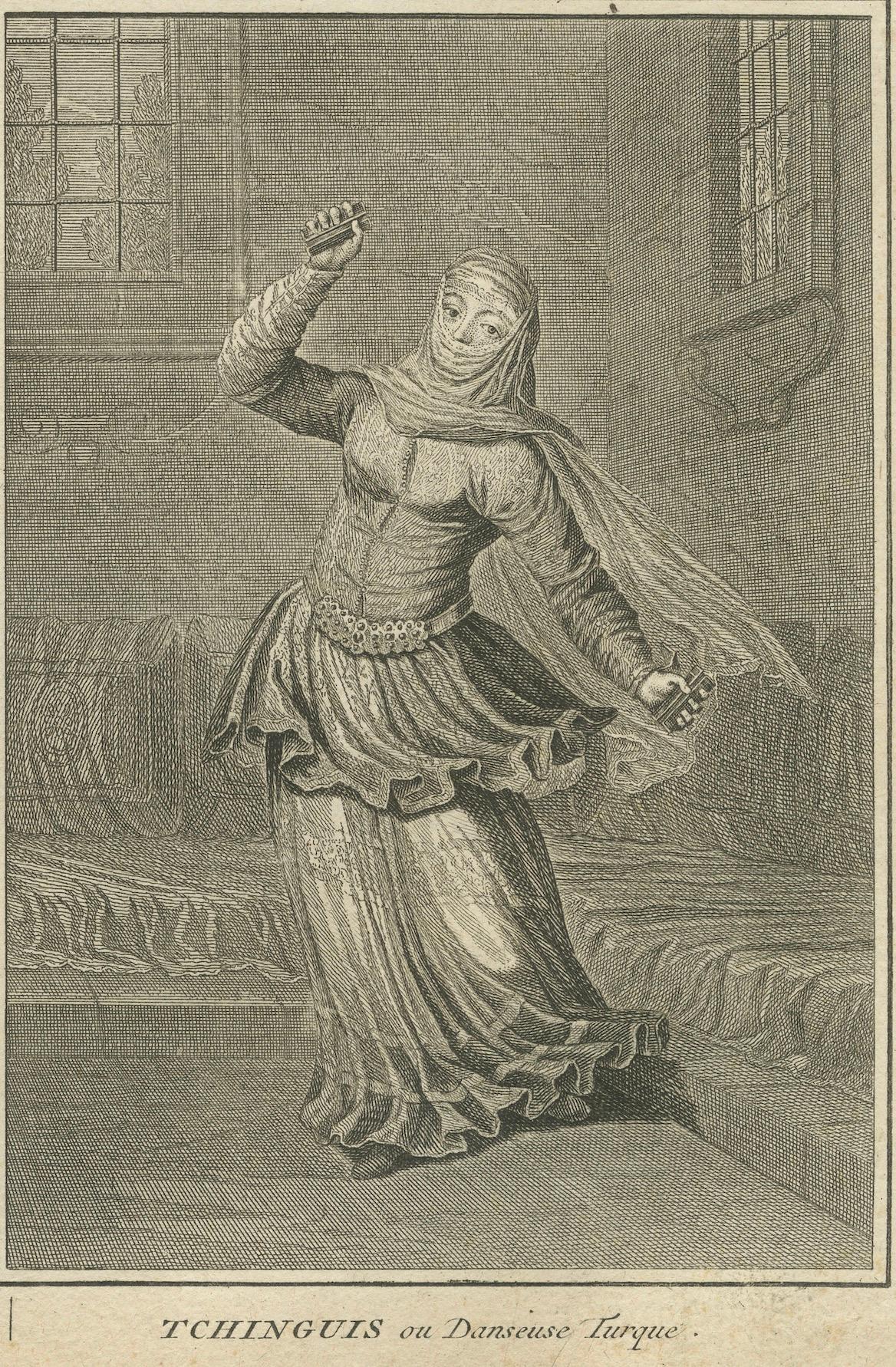 Osmanische Rituale und Tänzerinnen - Kupferstich von 1734 über türkische Liebe, Zeremonie und Tanz (Papier) im Angebot