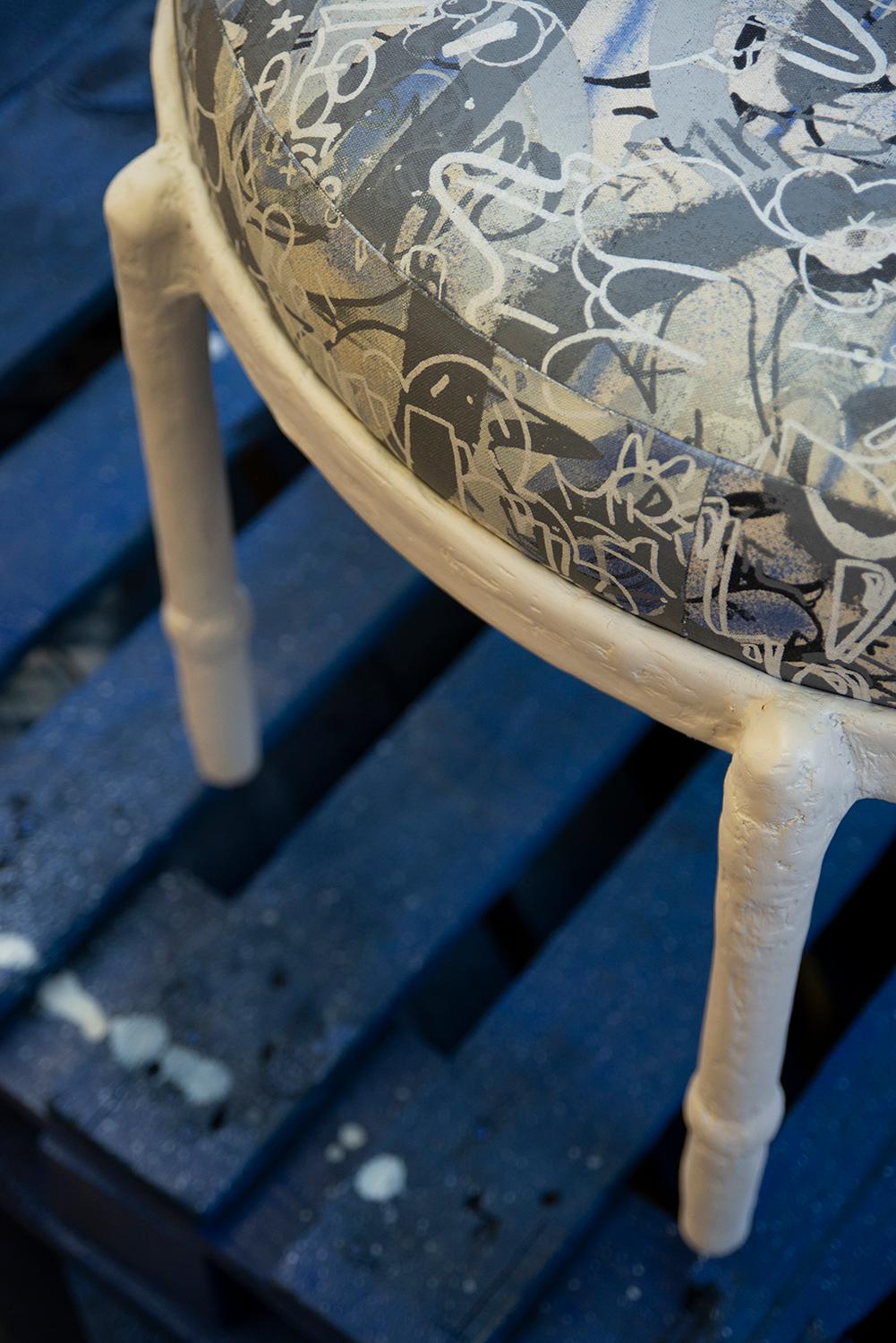 Ottoman Seat / Handmade Graffititextile Modern / Contemporary Plastered Steel In New Condition For Sale In Bronx, NY