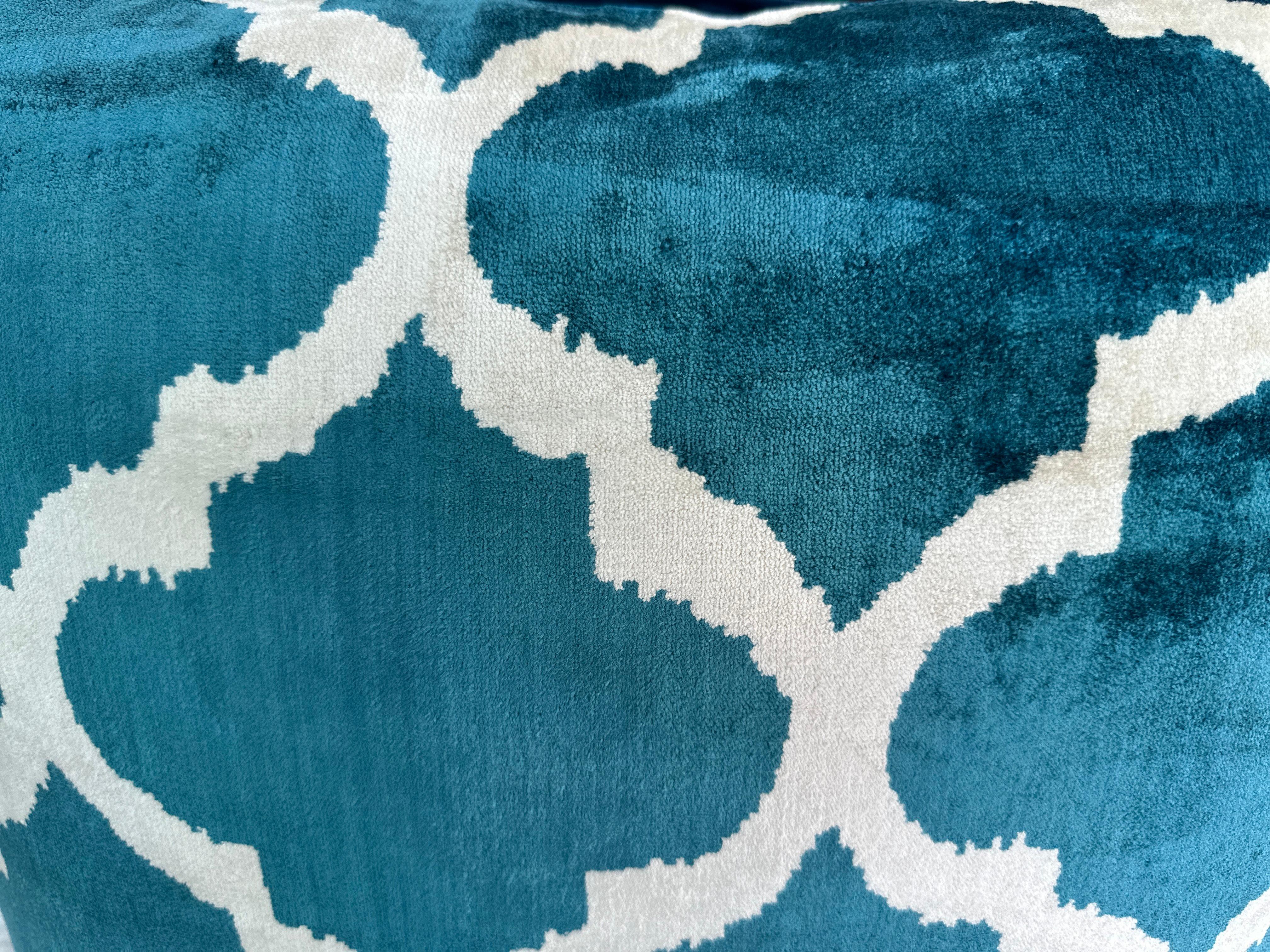 Other Ottoman Silk Blue Handwoven Velvet Cushion Cover For Sale