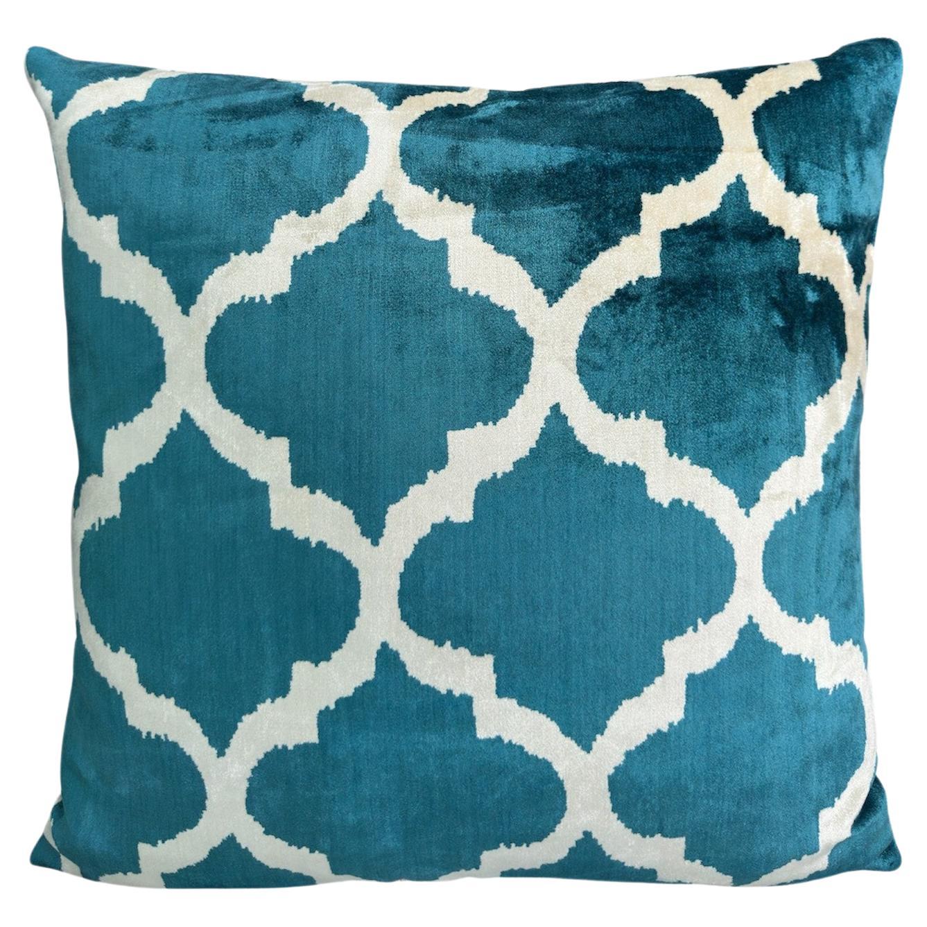 Ottoman Silk Blue Handwoven Velvet Cushion Cover