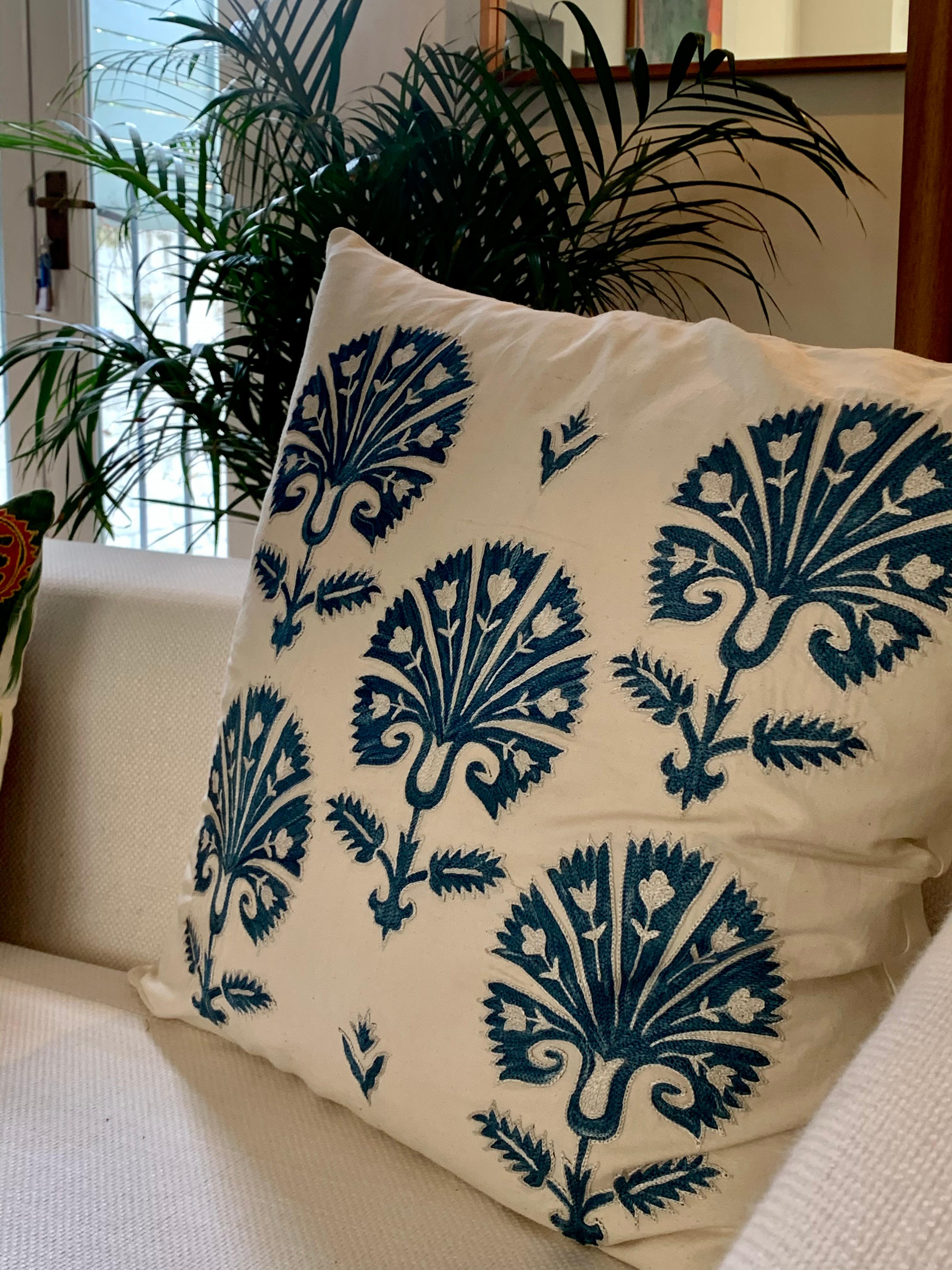 Turkish Ottoman Silk Carnation Garden Hand Embroidered Suzani Tapestry For Sale