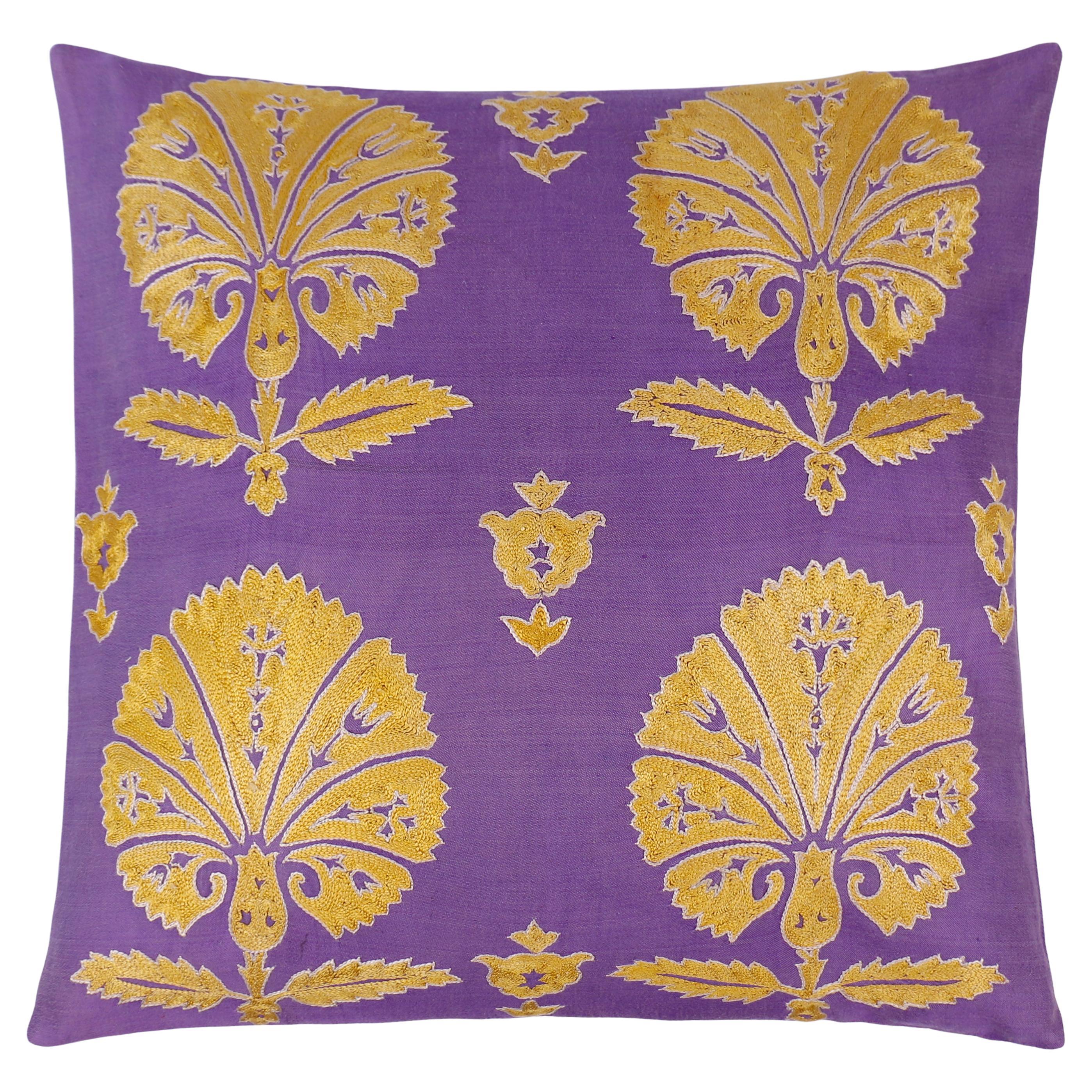 Ottoman Silk Carnation Motif Hand Embroidered Suzani Cushion