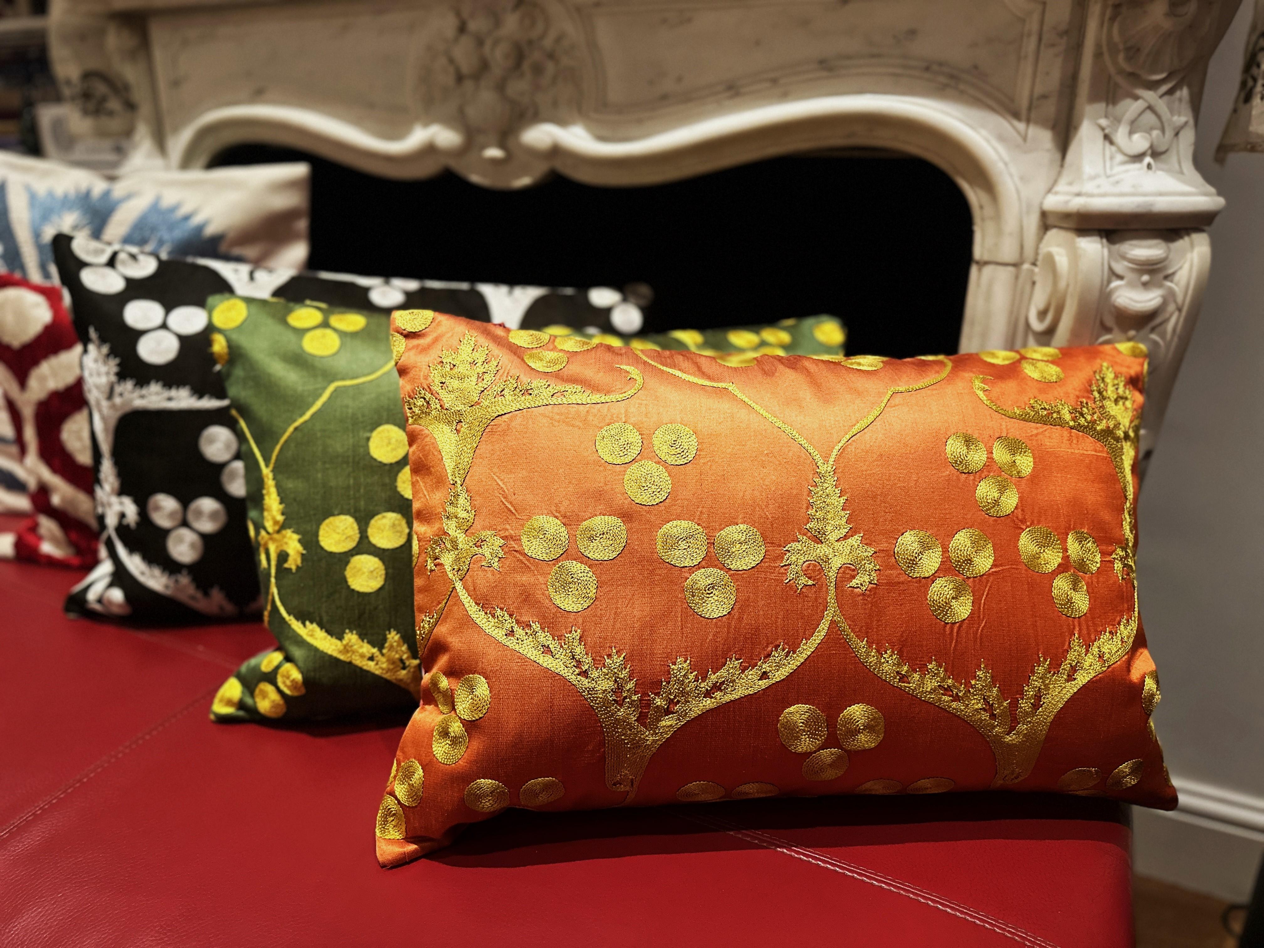 Ottoman Silk Chintamani Embroidered Suzani Cushion Cover In New Condition For Sale In London, GB