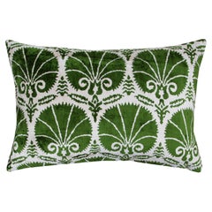 Ottoman Silk Green Carnation Velvet Ikat Cushion Cover